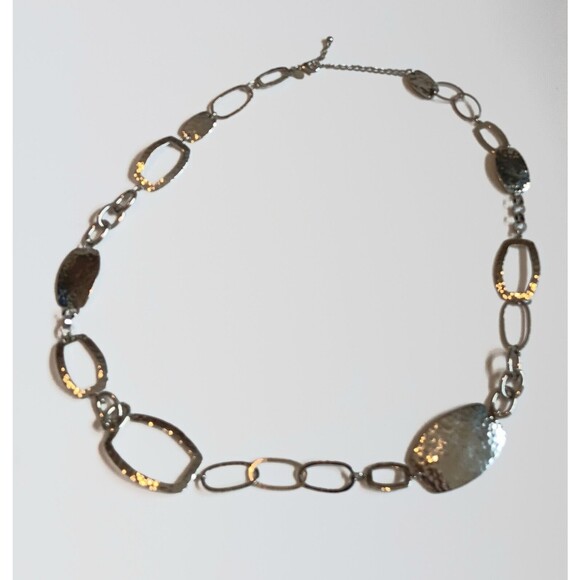 Chico's Silver Chain Belt Silver Hammered Metal Oval Rectangle Shape Adjustable - Picture 1 of 8